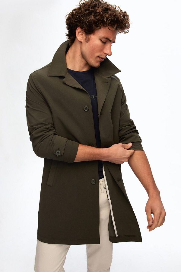 D S Damat Khaki Plain Top Coat Groom Regular Fit Trench Coat Trendyol