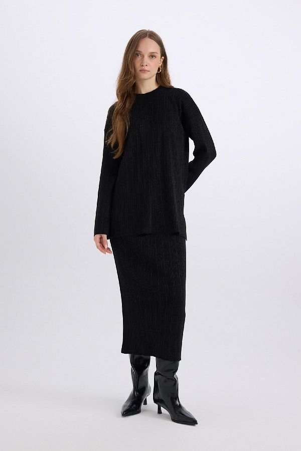 DeFacto-Regular Fit Basic Απλό Maxi Πλεκτό Φούστα E0936AX24WN 1
