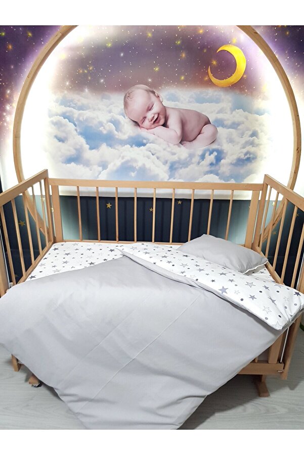 Baby Clime 90x130 Bebek Uyku Seti 5'li - Gri Yıldız Desenli (TÜM ÖLÇÜLERE UYGUN)