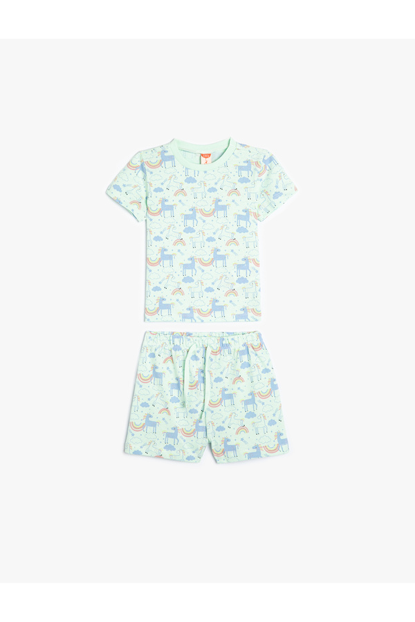 Koton Şort Tişört Takım Unicorn Baskılı Pamuklu
