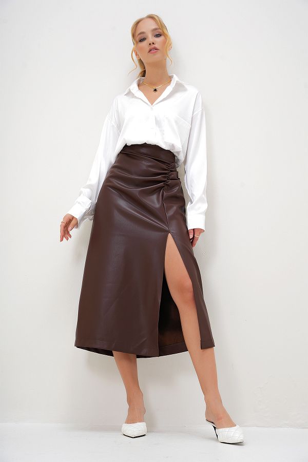 Tan faux leather skirt new arrivals