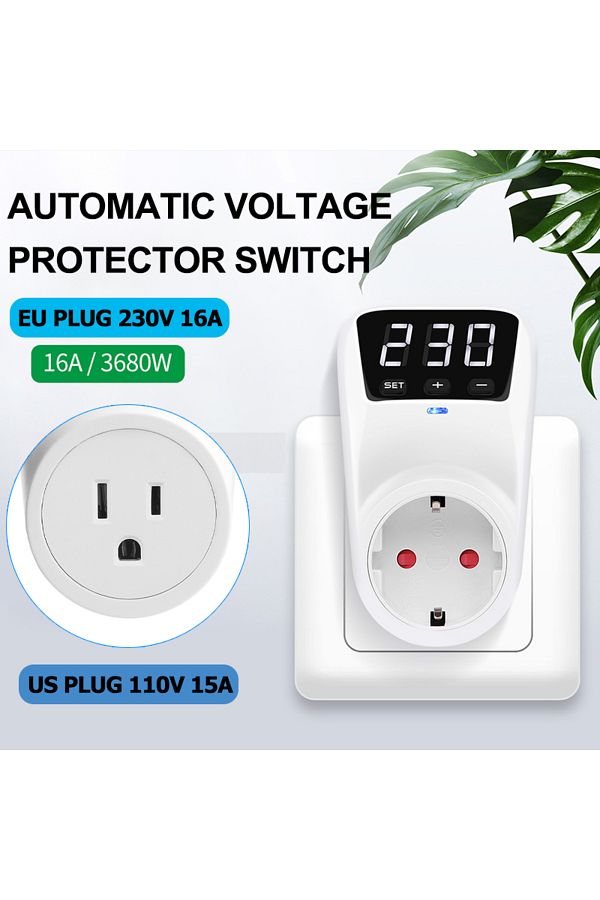 Choice-Adjustable Voltage Protector Socket 15A/16A Automatic Power Surge Protector EU/US Plug Socket Und... 1
