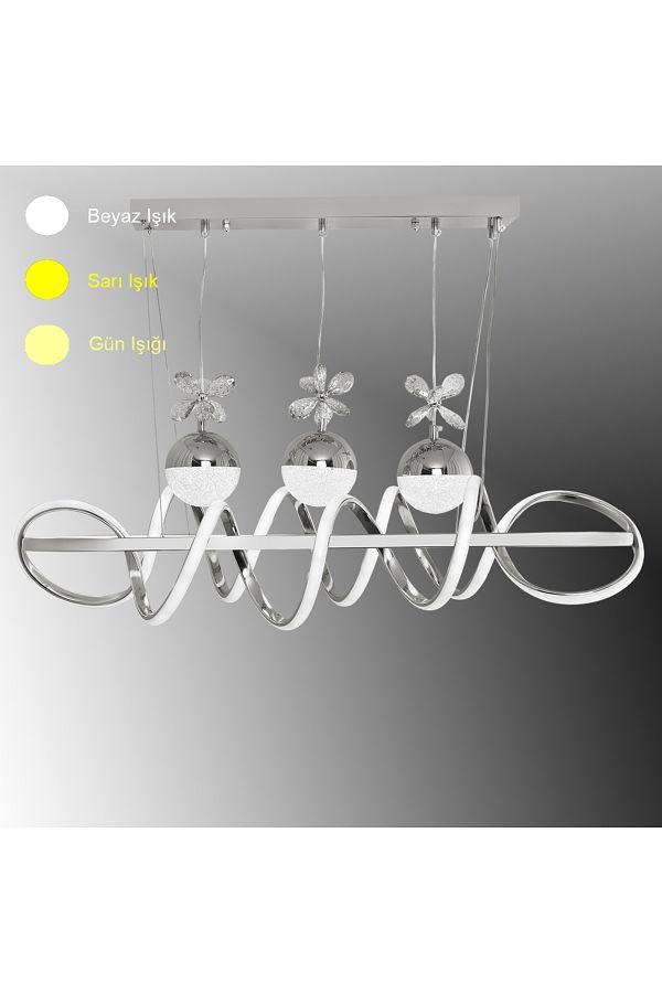 TT AYDINLATMA-Tt314-3Tpl-Ym-Kr Tt Lighting - Dining Table Large Spiral Model, Chrome Plated and Led Chandelier 1