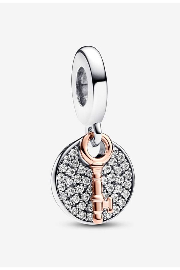 Pandora-Two-Tone Key to Happiness Double Dangle Charm 1