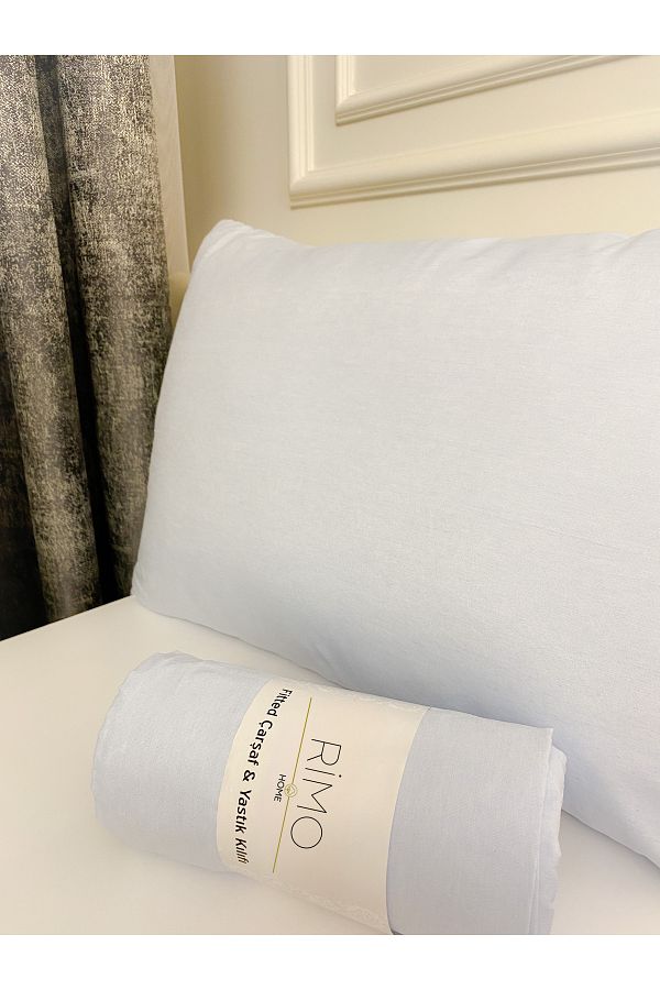Atelier Home-Double King Blue Ranforce Elastic Sheet and Pillowcase. 1