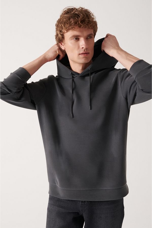 Avva Men s Anthracite Hooded Soft Touch Sweatshirt A22Y1270 Trendyol