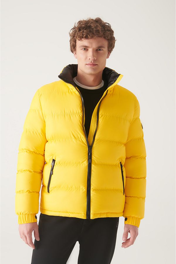 Avva Men s Yellow Stand Collar Water Repellent Windproof Inner Strap Detailed Puffer Jacket A22Y6033 Trendyol