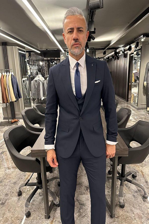 Navy blue suit gray vest clearance