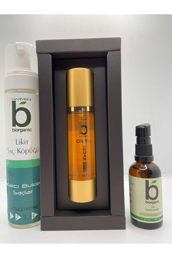 Biorganic-3 عبوات من رغوة الشعر السائلة الواقية 300 مل مع مصل زيت الأرغان 50 مل ومصل العناية 50 مل 1
