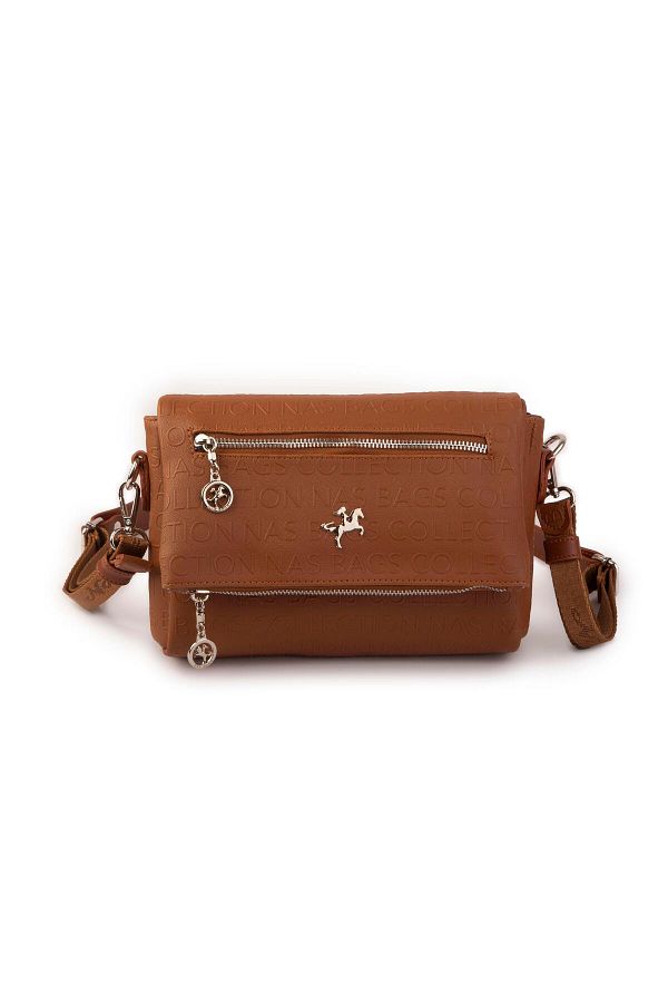 Nas Bag-Geantă sport cu mai multe buzunare pentru femei, maro, în relief (25x18x7 cm) 1