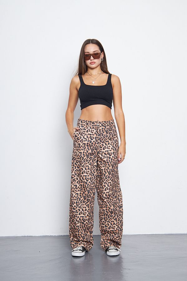 Kutaf-Leopard Pattern High Waist Lycra Wide Leg Pants 1