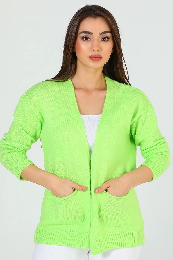 GULSEL Neon Green Women s Open Front Knitwear Cardigan Trendyol