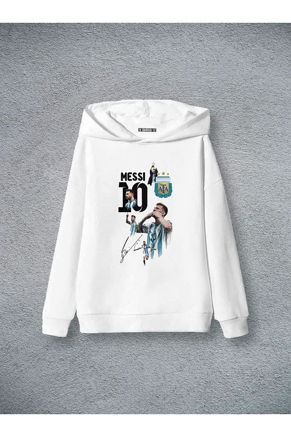 sielta-Lionel Messi Printed White Boys Girls 3 Rope Sweatshirt 1