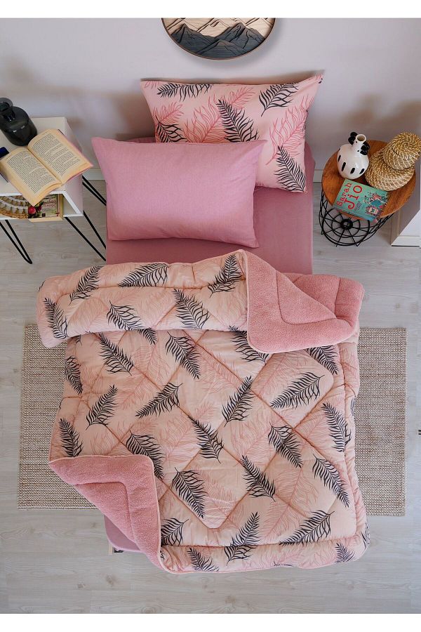 MARLA HOME-Palm Diamond Patterned - Double Sided Fluffy Single Sleeping Set 1