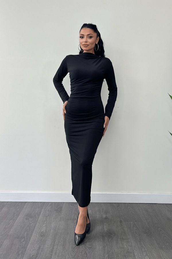 giyimmasal Jersey Fabric Drawstring Pencil Dress Black Trendyol