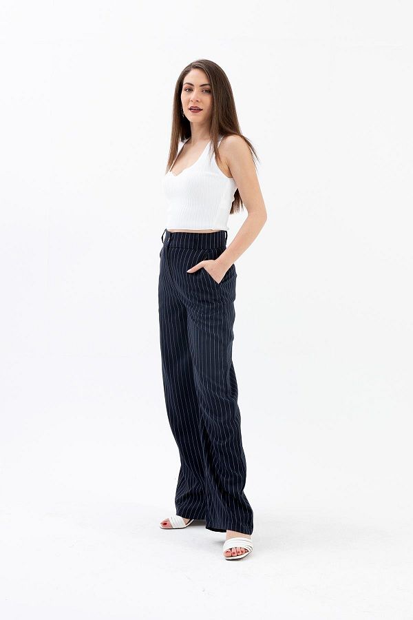 Navy striped palazzo pants top