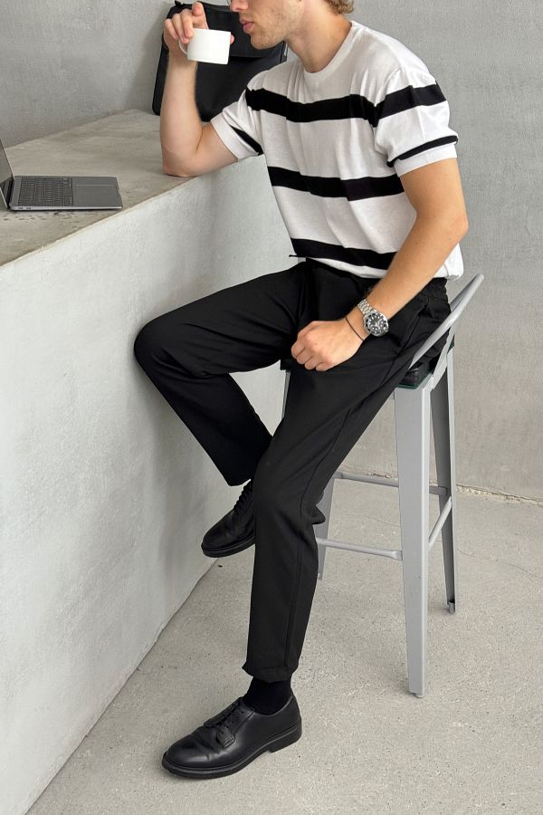 HYMAN-Pantaloni mulati confortabili pentru barbati din stofa - talie elastica 1