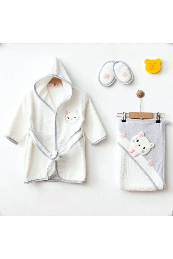 Eke-Lux Gri̇l Bear Baby Bathrobe Set 1