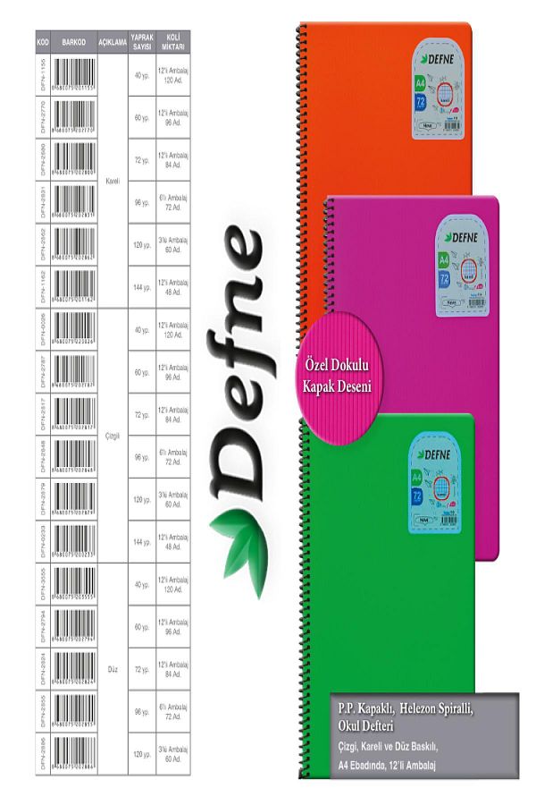 HELSOL-Defne Nova A4 - 144 Sheets Checked, Spiral Pp Cover Notebook 1