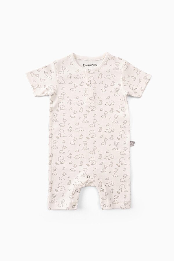 Boumini Bebek Pamuklu Kısa Kollu Şort Tulum Zürafa Krem