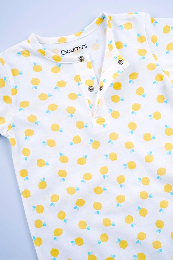 Boumini Pamuklu Bebek Kısa Kollu Şort Tulum Sarı Limonlar