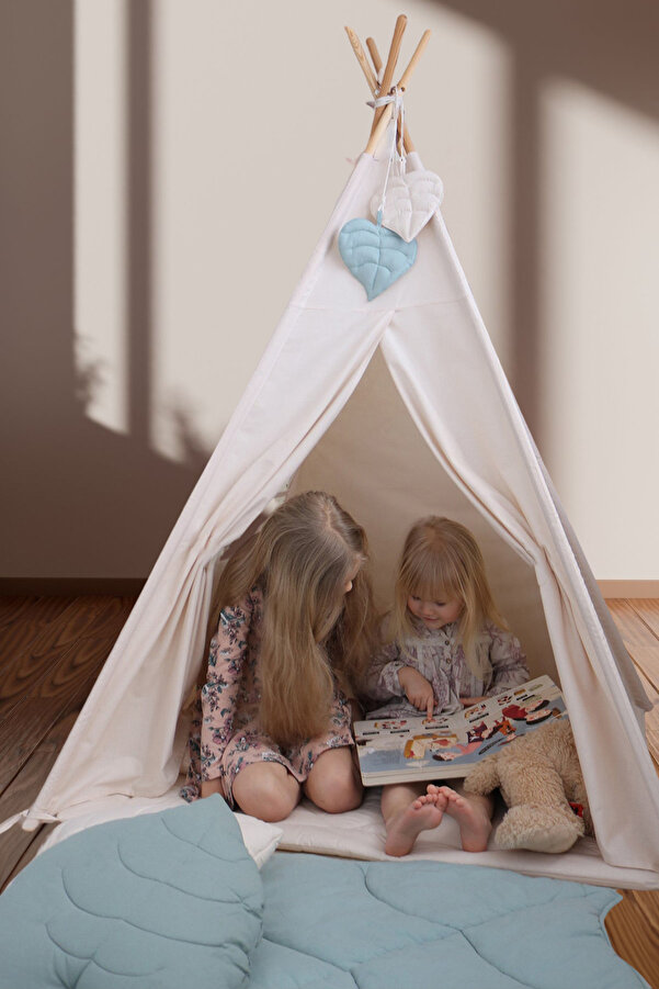 BabyModa Çocuklar İçin Geniş Kızılderili Ahşap Direkli Oyun Çadırı ve Rahatlatıcı Ev & Bahçe Oyun Alanı Minde