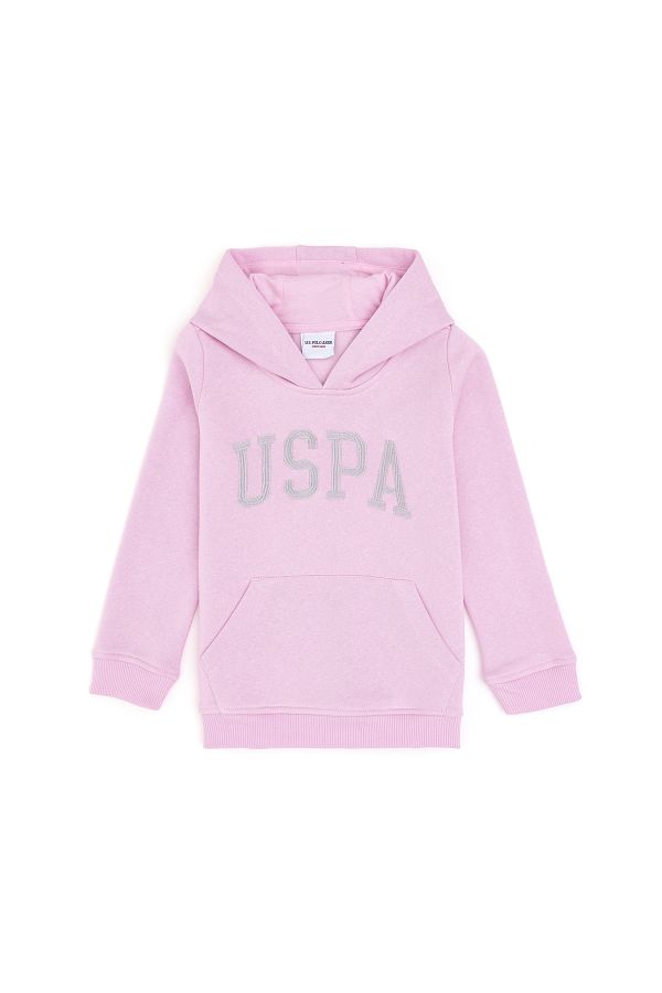 U.S. Polo Assn.-سويت شيرت أساسي بقلنسوة باللون الوردي للفتيات 50296388 -vr041 1
