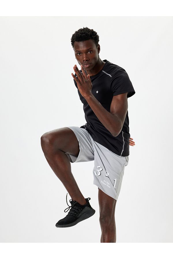 Koton-Slogan Printed Sports Shorts - Waist Lace-up and Pocket Detail 1