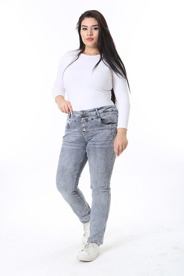 Şans-Women's Large Size Gray Washing Effect 5 Pocket Lycra Jeans 65N38392 1