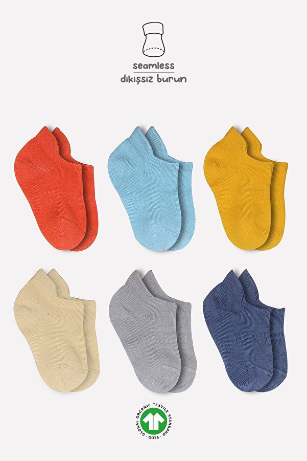 Bistyle Bistil Kız Erkek Bebek Organik 6lı Çocuk Sneakers Çorap