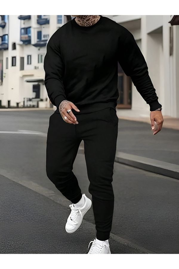 CDA Black Plain Men s Top and Bottom Tracksuit Set Trendyol