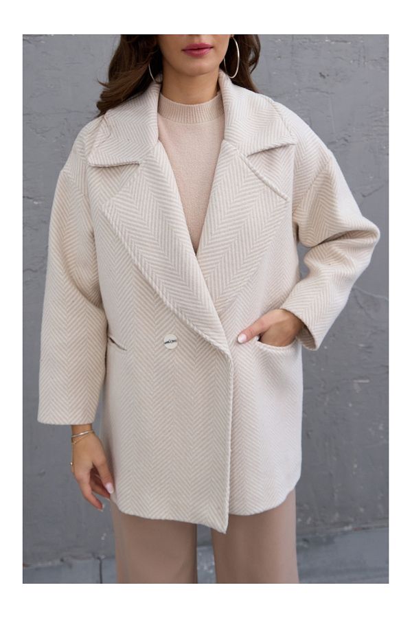 Elif Özbey Butik-Stone Fish Back Patterned Oversize Standard Size Lined Short Coat 1