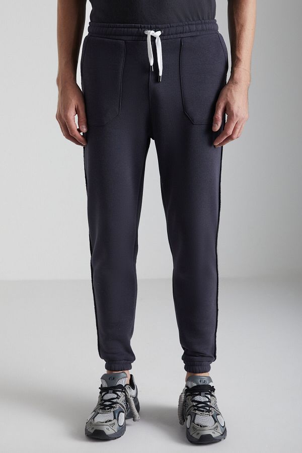 GRIMELANGE-Tyrese Men's Anthracite Sweatpants - 3 Thread, Raised Waist, Elastic Cord, Elastic Leg 1