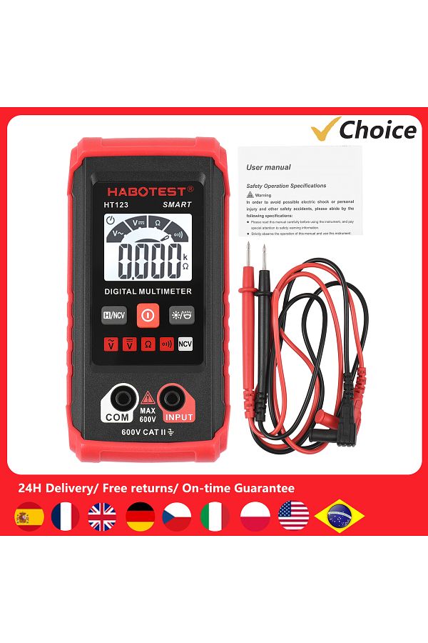 meterk-HABOTEST HT123 Digital Multimeter Auto Range Multi-meter 2,000 Counts True RMS Measuring AC/DC Vo... 1