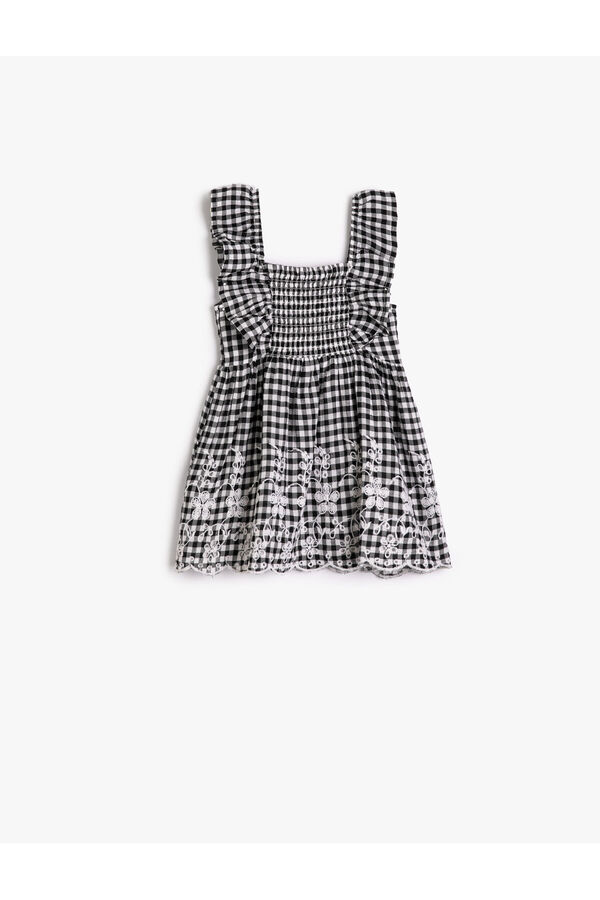 Koton Elbise Askılı Fırfırlı Gipeli Çiçek İşlemeli Pamuklu