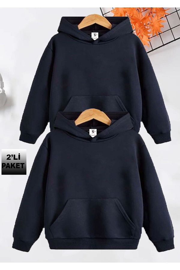 twins tailors-Pachet de 2 hanorace de școală pentru copii, unisex, albastru bleumarin, cu glugă, cu fleece în interior 1