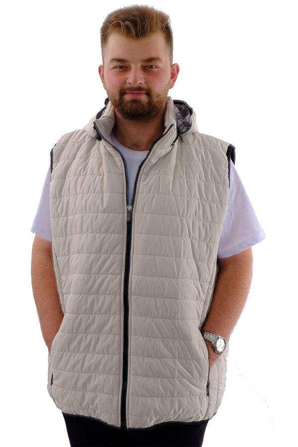 Modexl Men s Plus Size Puffer Vest with Pockets and Detachable Hood Beige U24703 Trendyol