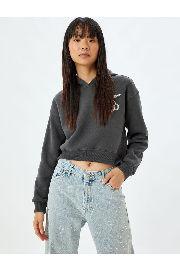 Koton Oversize Hooded Crop Sweatshirt Back Printed Hoodie Trendyol
