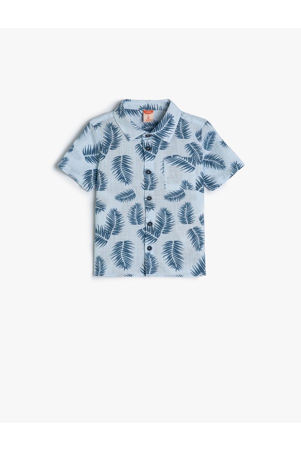 Koton Gömlek Yaprak Baskılı Kısa Kollu Cepli Pamuklu