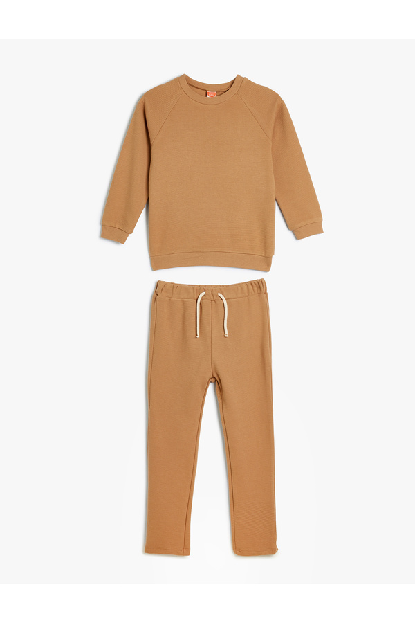 Koton Basic Eşofman Takımı Uzun Kollu Bisiklet Yaka Beli Bağlamalı Pamuklu