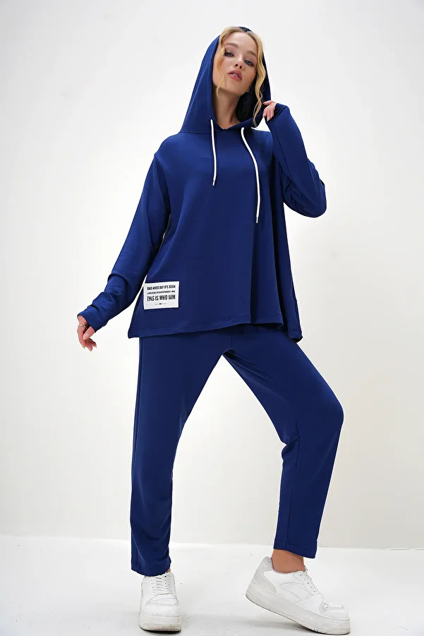 Trend Alaçatı Stili-Women's Saxe Crest Detailed Hooded Two Thread Tracksuit Set Alc-X13018 1