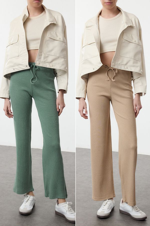 Edit by Trendyol-Mint-Mink 2er-Pack Strick-Jogginghose mit ausgestellten/spanischen Beinen und hoher Taille TEDAW25EA00010 1