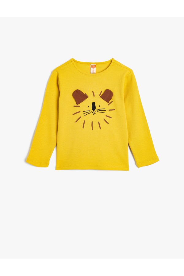 Koton Tişört Uzun Kollu Bisiklet Yaka Kaşkorse Aslan İşleme Detaylı Pamuklu