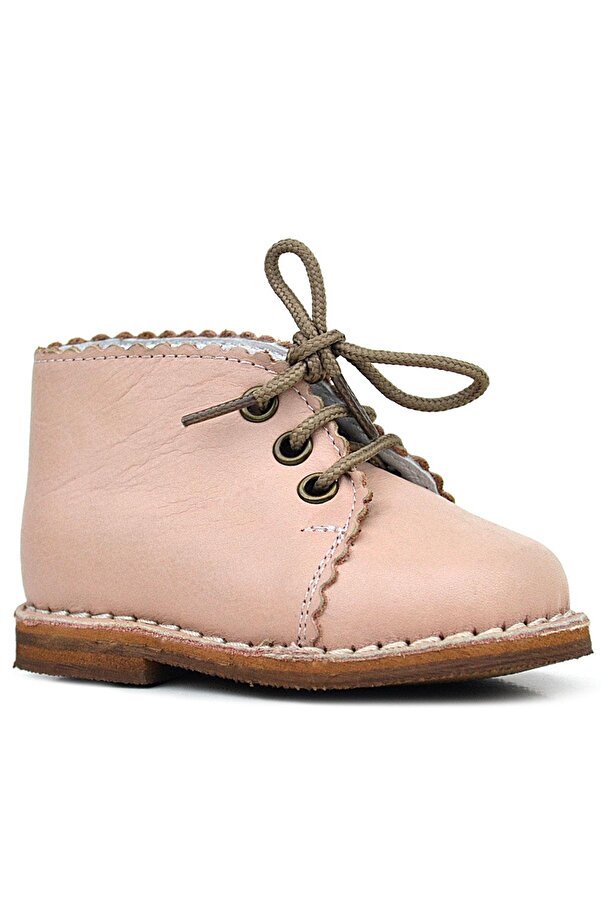 Rakerplus Handmade Genuine Leather Powder Pink Lace-Up Baby Girl