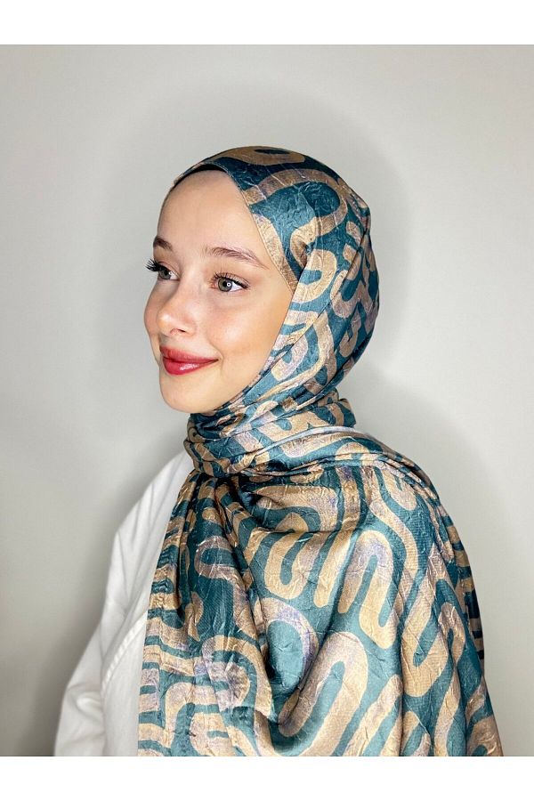 Modakaşmir-Abstract Wave Pattern Shiny Bamboo Shawl 1