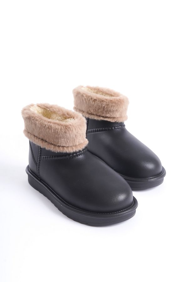 Moda Değirmeni-Waterproof Black Women's Comfort Rain Boots with Fur Inside Bg1200-116-0001 1