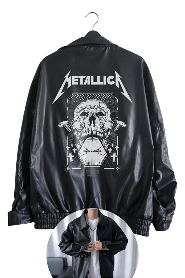 Fuddy Moda Metallica Printed Black Leather Jacket - Unisex Rock Metal  Detailed Streetwear- Trendyol