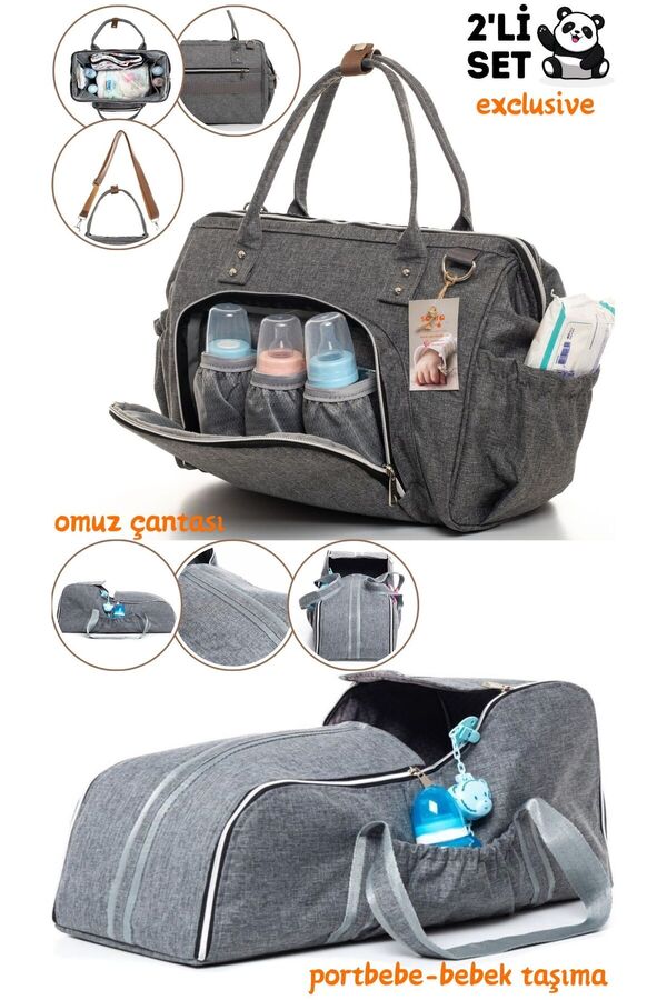 sahra bebek EXCLUSIVE 2'Lİ DOĞUM SETİ (FONKSİYONEL BEBEK BAKIM OMUZ ÇANTASI VE PORTBEBE-BEBEK TAŞIMA)