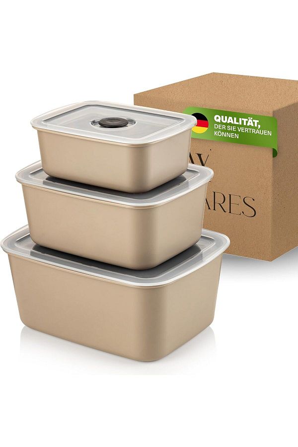 Viwares-Vakuumdosen 3er Set Beige - Luftdicht, Frischhaltend & Stapelbar 1