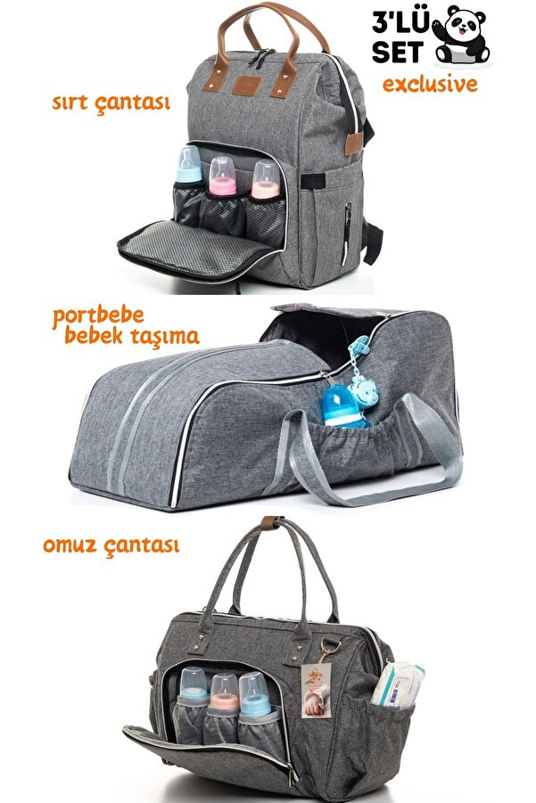 sahra bebek EXCLUSIVE 3'LÜ DOĞUM SETİ (FONKSİYONEL BEBEK BAKIM OMUZ VE SIRT ÇANTASI, PORTBEBE-BEBEK TAŞIMA)